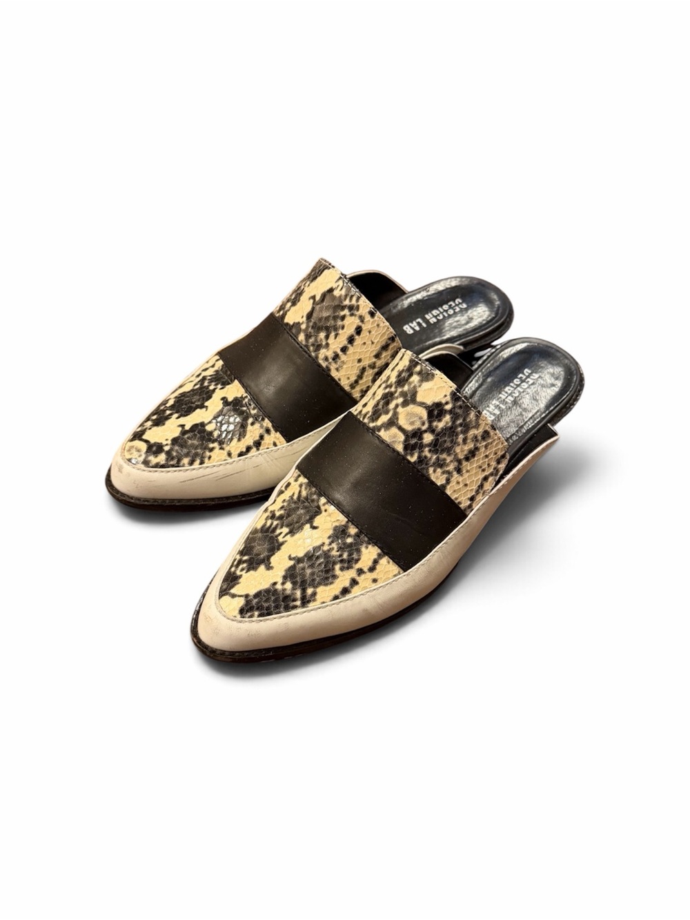 Design Lab Lord & Taylor Snake-Print Mule in Beige and Black
